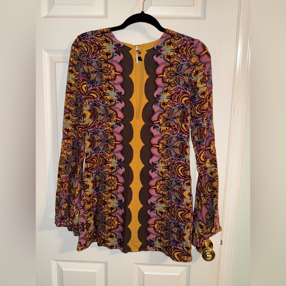 Free People boho tunic dress with flare sleeves, size 0.